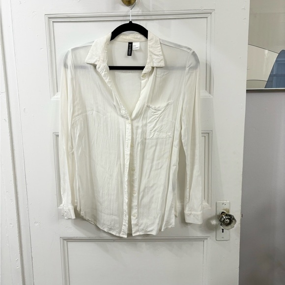 H&M White Button Down Casual Top / Shirt Sz 4 - Picture 10 of 11